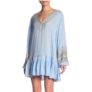 Free People Wild One Blue Embroidered Dress size S